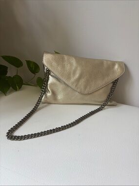 J. Crew leather Metallic Gold Envelope Clutch with brass Chain Strap